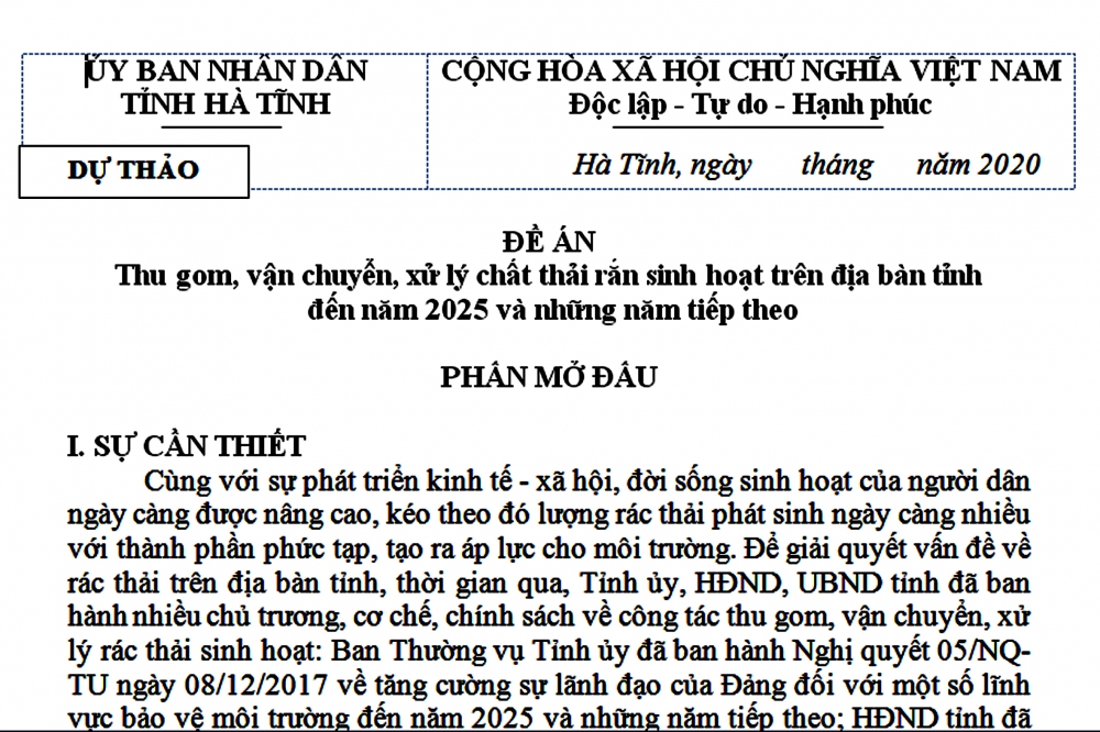 Góp ý đề án thu gom, vận chuyển, xử lý chất thải rắn sinh hoạt trên địa bàn tỉnh